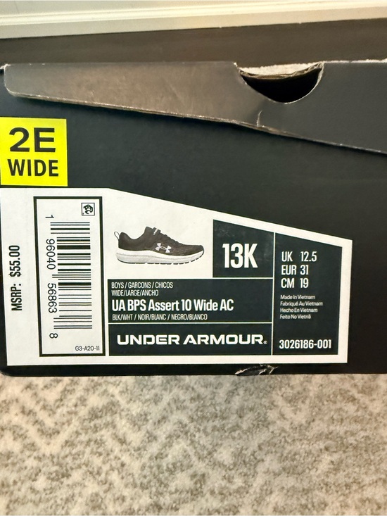 Under Armour Other - NWT Under Armour Boys' Assert 10 Wide AC Running Shoes - Black/White